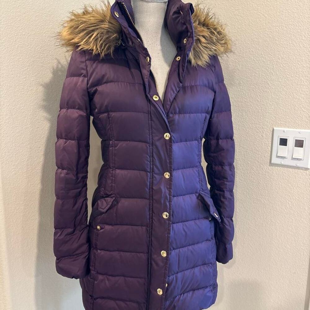 Juicy Couture Purple puffer coat with fur hood. Size small.